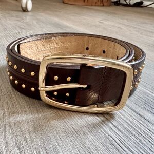 ALFANI Genuine Leather Brown Gold Tone Studded Belt Size Large Metal Studs